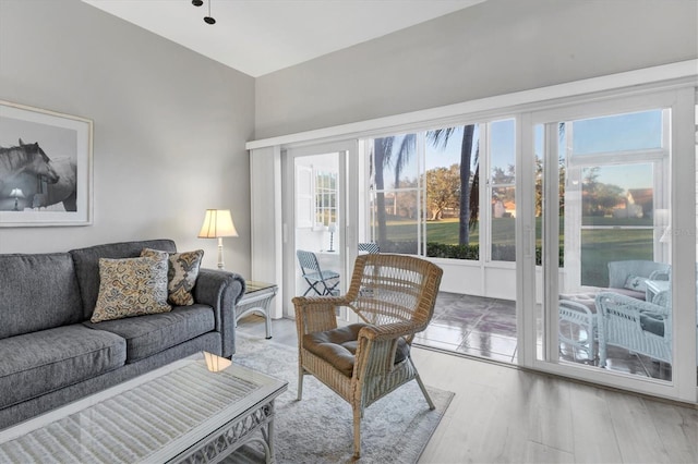 living room with hardwood / wood-style flooring