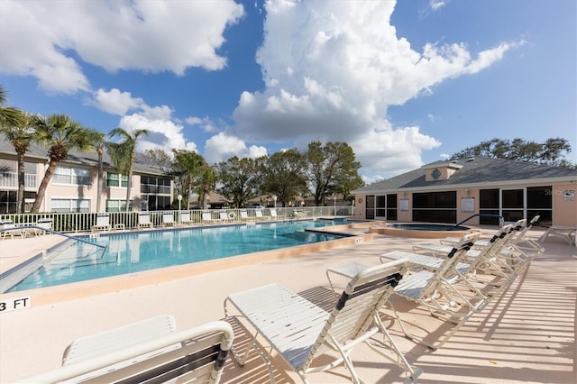 view of swimming pool featuring a patio