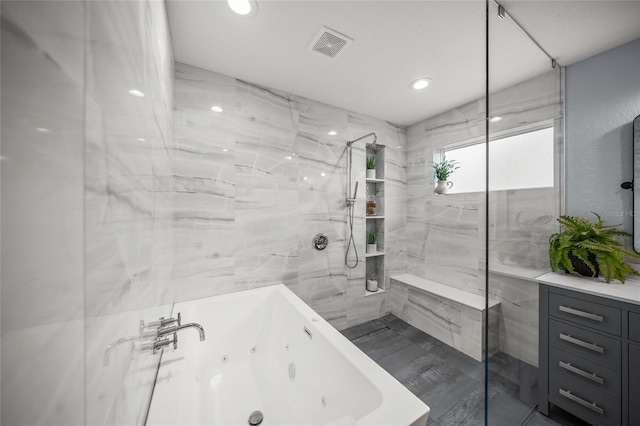 bathroom with independent shower and bath