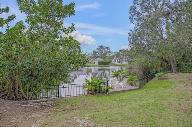 view of yard with a water view