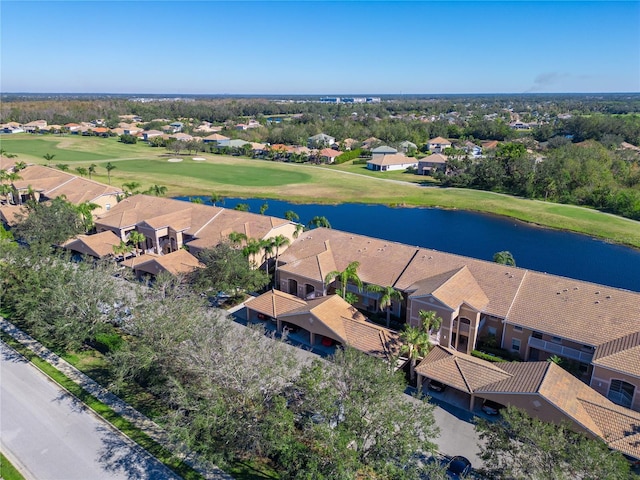 bird's eye view with a water view and a residential view