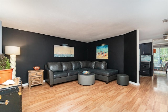 living room featuring light wood-type flooring