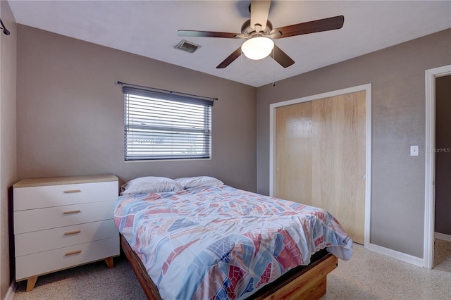 bedroom featuring a closet and ceiling fan