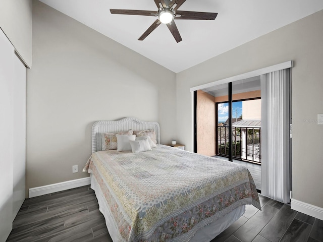 bedroom with access to exterior and ceiling fan