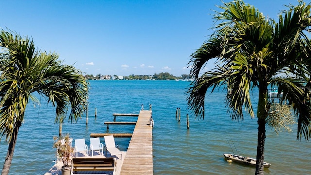 view of dock with a water view