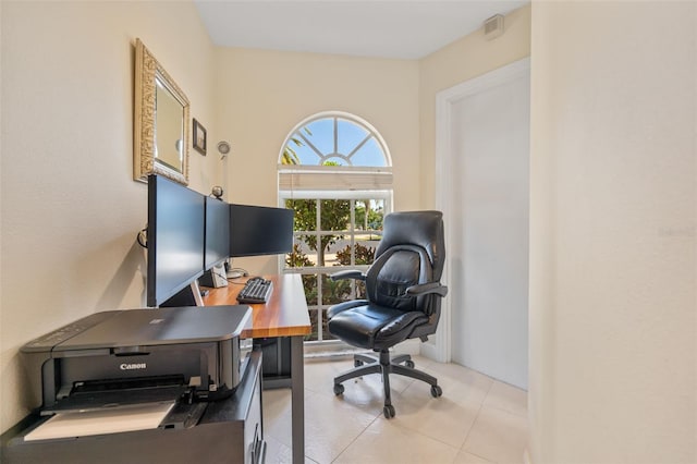 home office with light tile patterned flooring