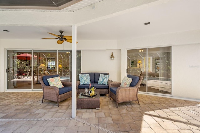 view of patio / terrace featuring ceiling fan and outdoor lounge area