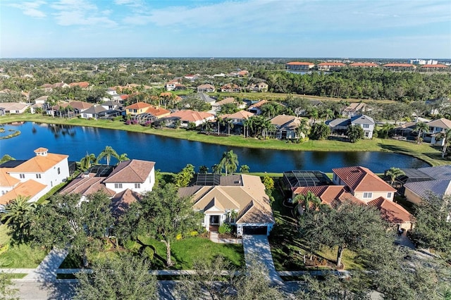 aerial view featuring a water view