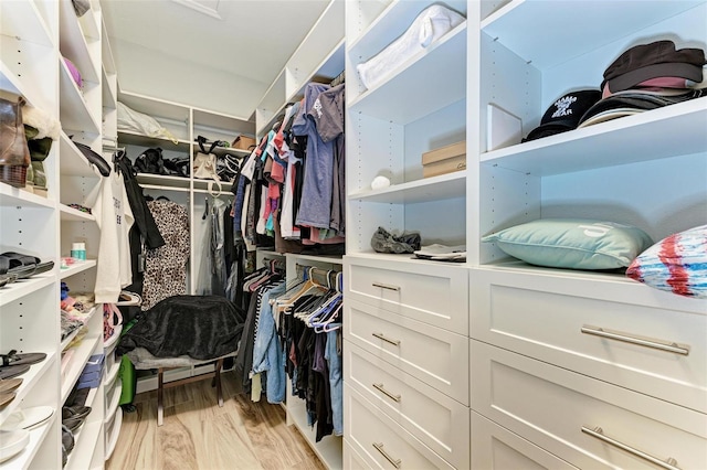 spacious closet featuring light hardwood / wood-style floors