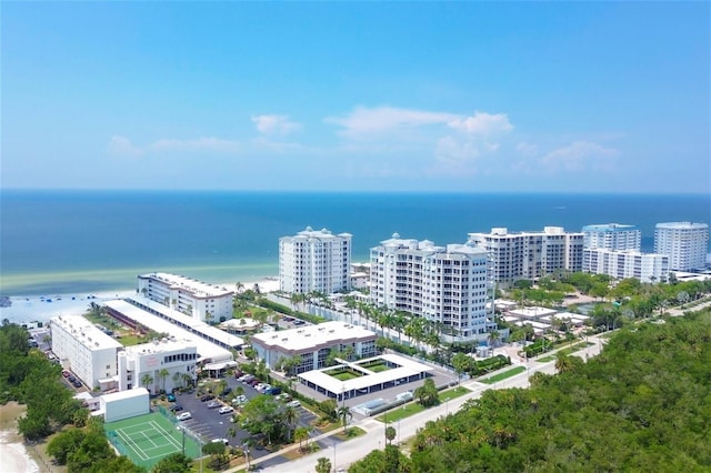 drone / aerial view with a view of city and a water view