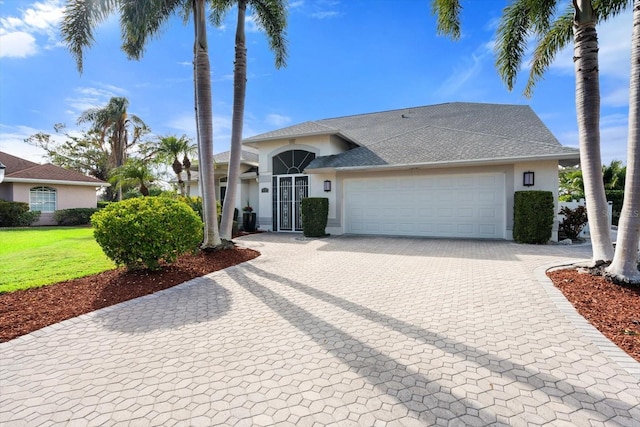 view of front of property with a garage