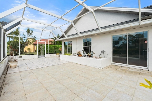 exterior space featuring vaulted ceiling