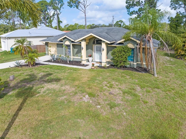 view of front facade featuring a front lawn and a garage