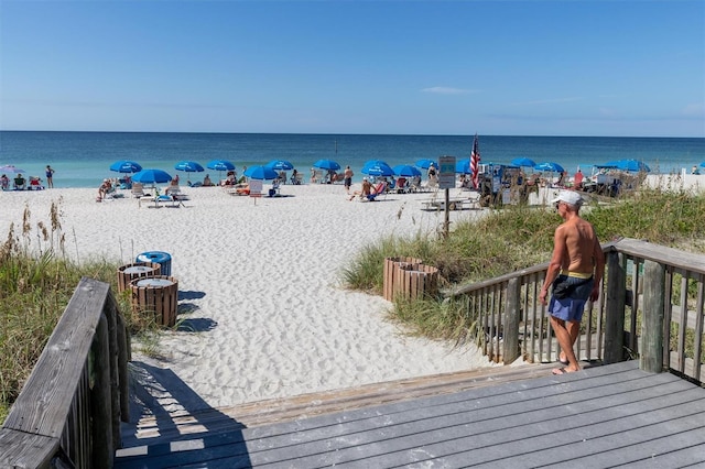 property view of water featuring a view of the beach