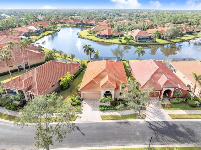 aerial view with a water view