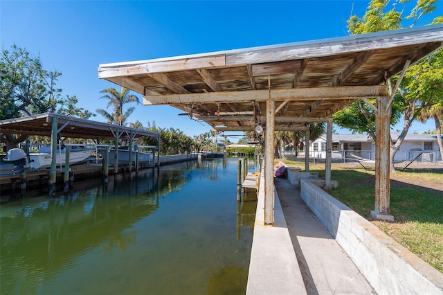 view of dock with a water view