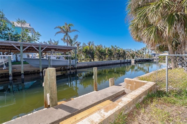 view of dock with a water view