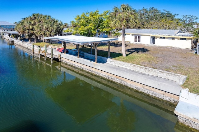 view of dock with a water view