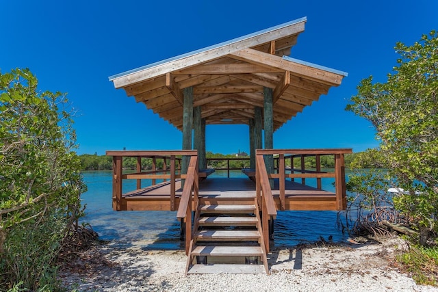 view of dock featuring a water view