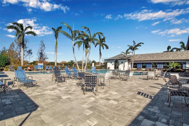 view of pool featuring a patio