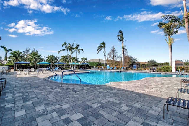 view of swimming pool with a patio area