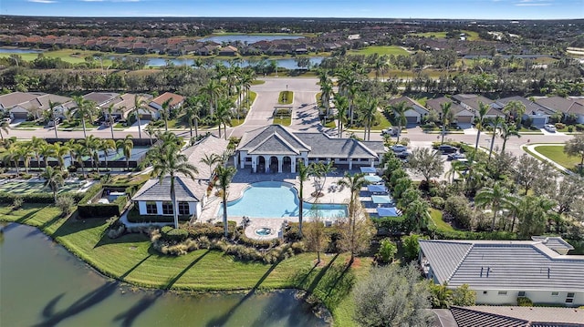 aerial view featuring a water view