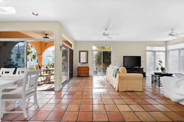 living room featuring tile patterned flooring