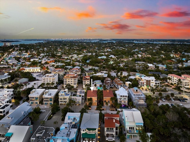 view of aerial view at dusk