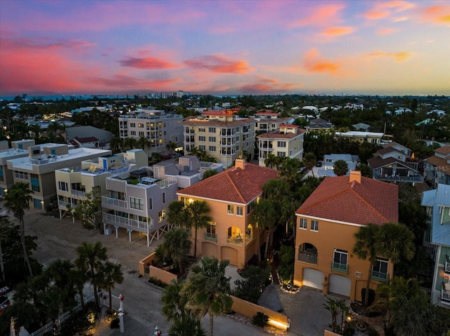 view of aerial view at dusk