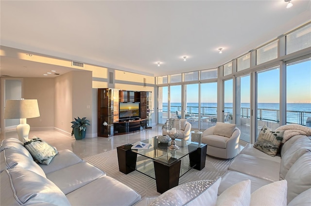 living room featuring a wall of windows and plenty of natural light