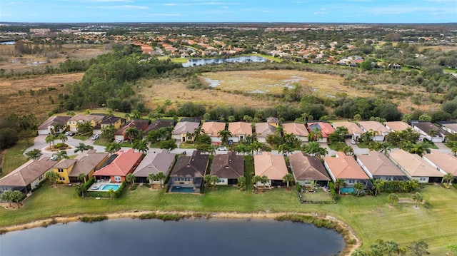 bird's eye view featuring a water view