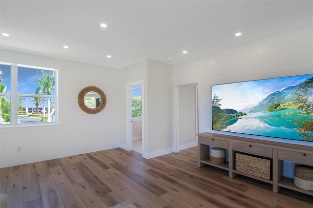 cinema featuring hardwood / wood-style flooring and a wealth of natural light