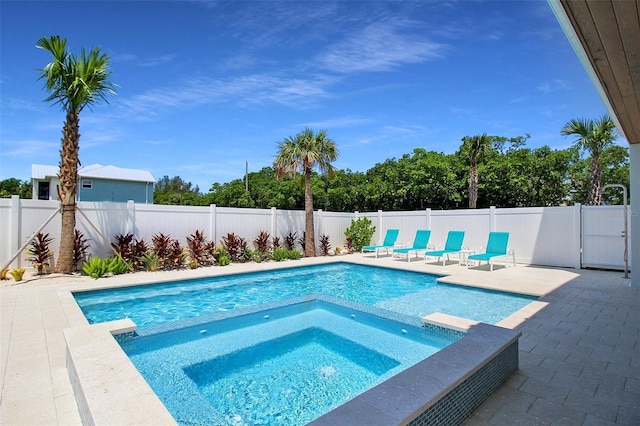 view of swimming pool with an in ground hot tub and a patio