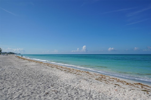 view of water feature with a beach view