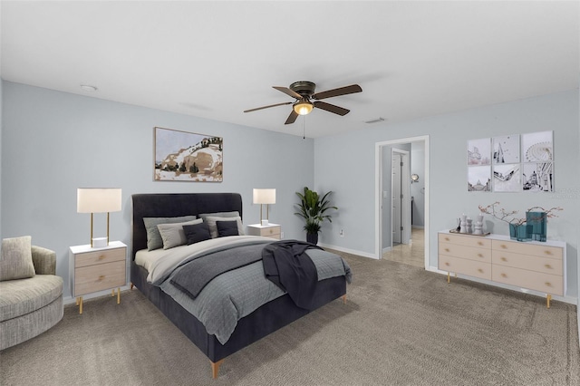 bedroom featuring ceiling fan and carpet flooring