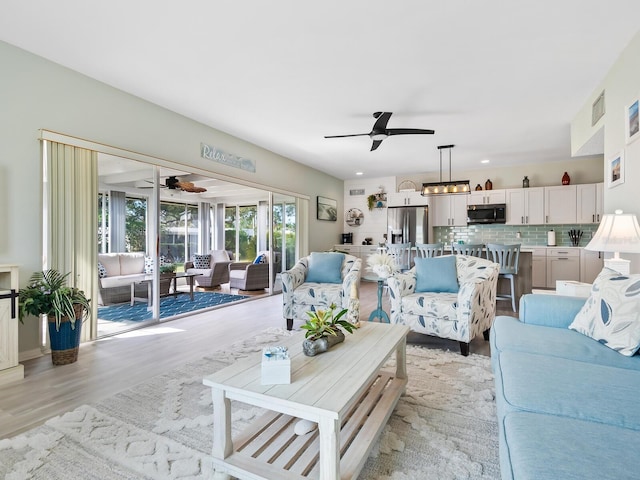 living room featuring light hardwood / wood-style flooring