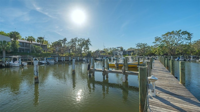 view of dock with a water view