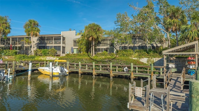 view of dock with a water view