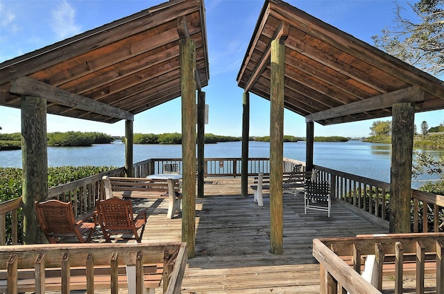 view of dock with a water view