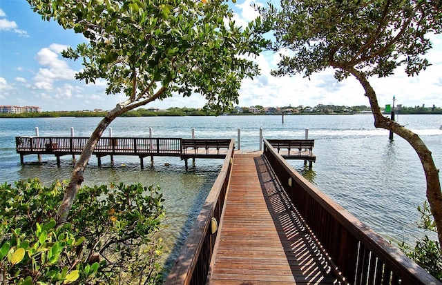 dock area featuring a water view