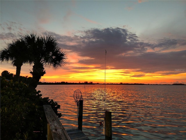 view of water feature with a boat dock