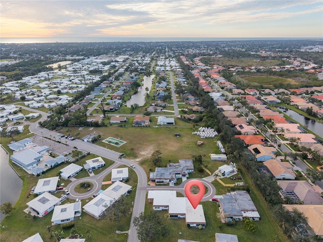 view of aerial view at dusk