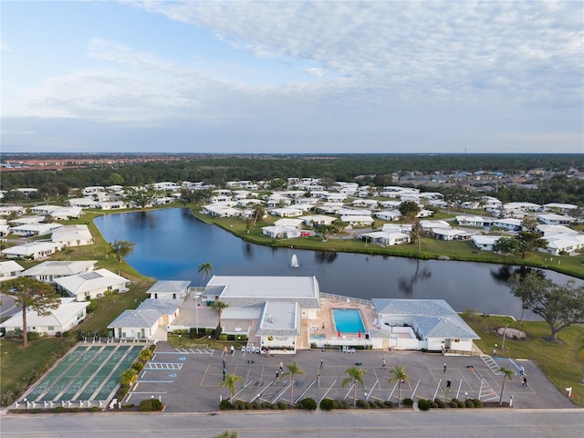 aerial view with a water view