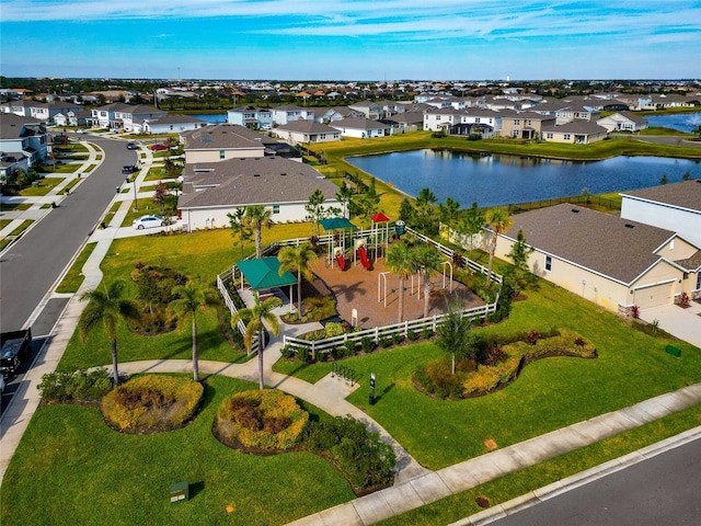 bird's eye view featuring a water view