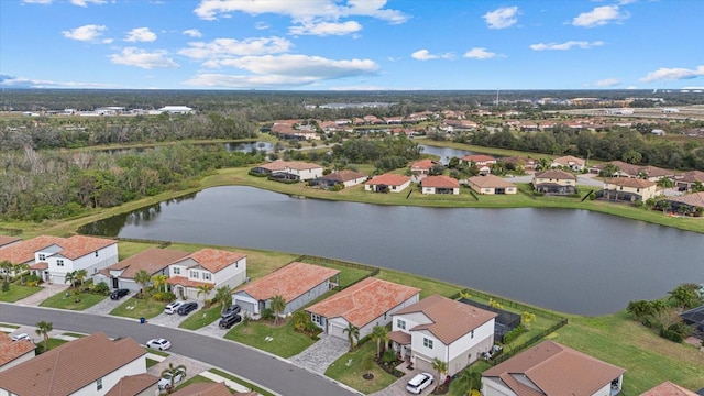 aerial view with a water view