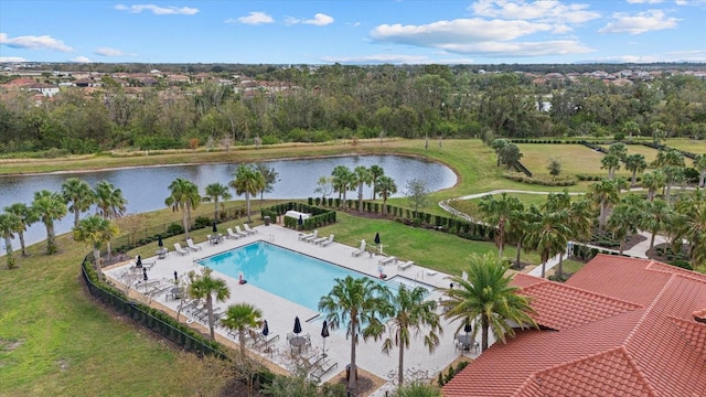 aerial view with a water view