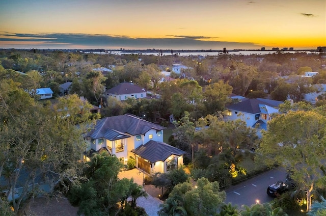 view of aerial view at dusk