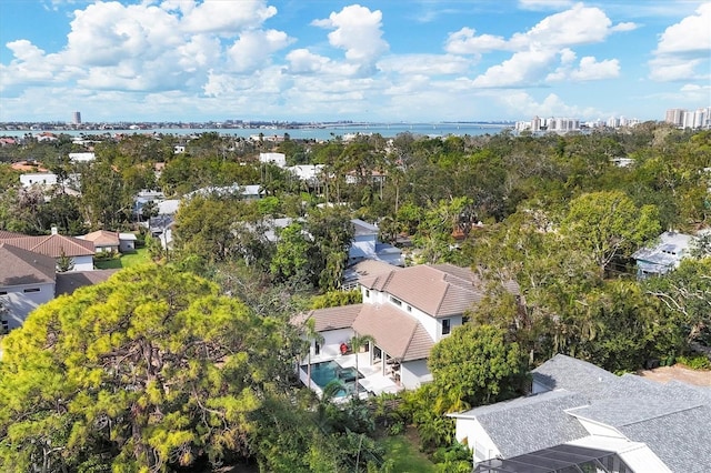 bird's eye view featuring a water view