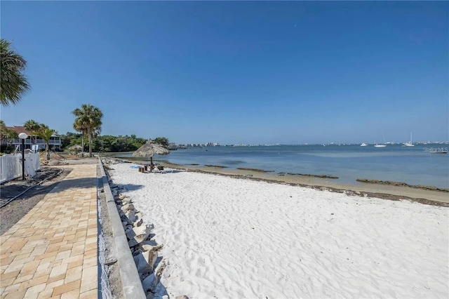 view of water feature with a view of the beach