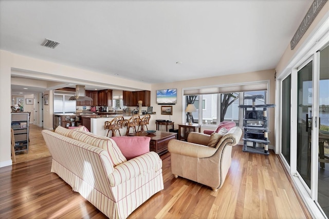 living room with light wood-type flooring